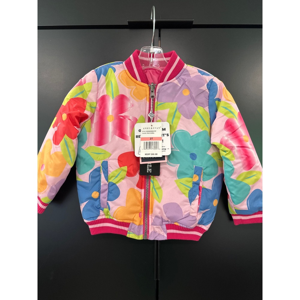Andy & Evan Toddler Reversible Floral Bomber Jacket Pink S22G46306B-PKF 2T NWT